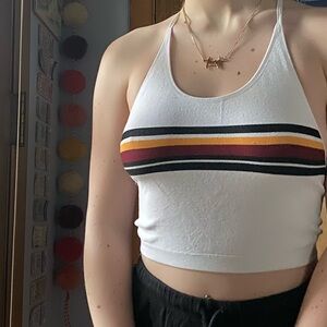 striped white and multicolored racerback tank top